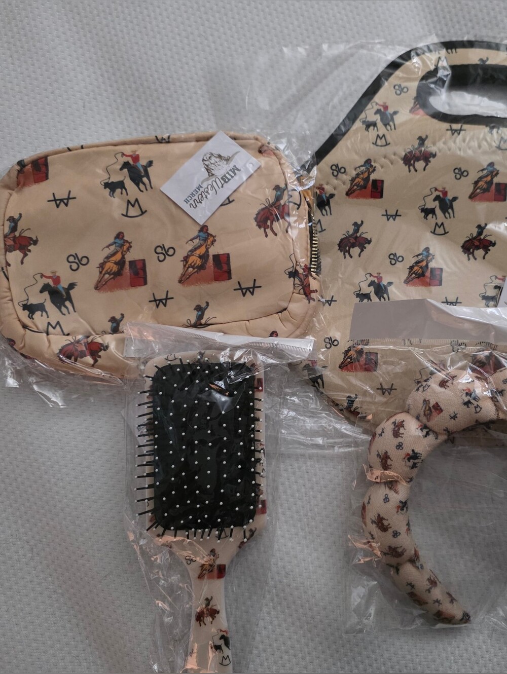 Beige Kids Accessory Set with Western Print - 4-Piece